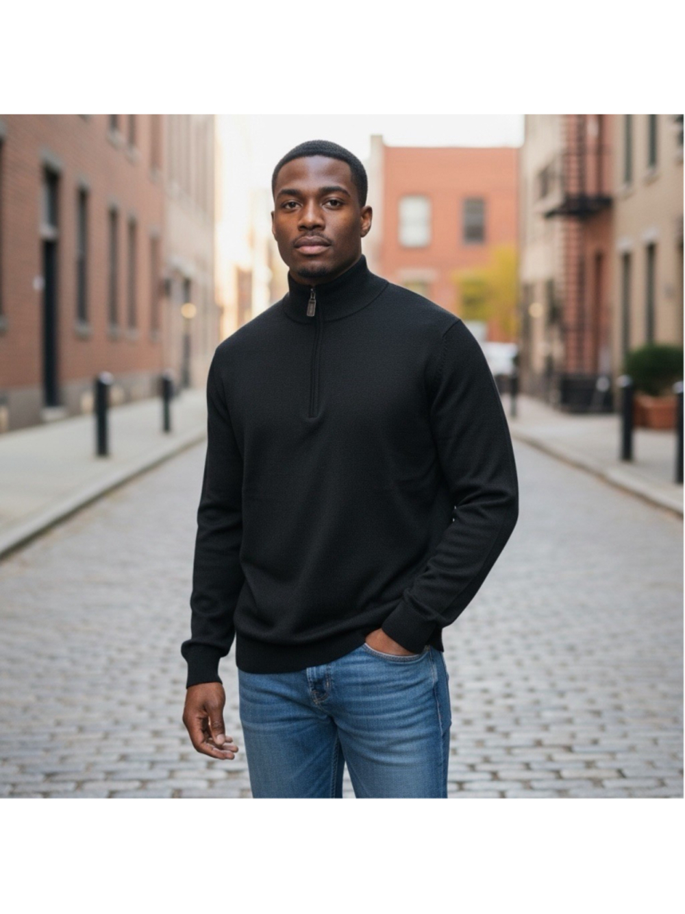 Jos A Bank Traveler Mens Sweater XL Black 100% Merino Wool Quarter Zip Pullover
